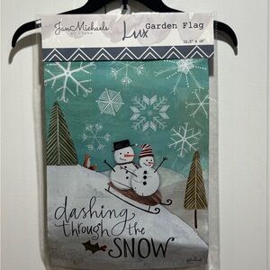 Jan‎ Michaels Lux Garden Flag - Snowman Sledding Design